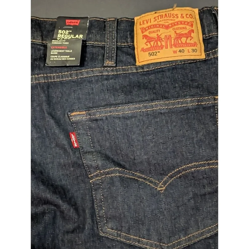 NWT Levis 502 Regular Taper Stretch Jeans Men's Size 40 x 30 Dark Blue Denim
